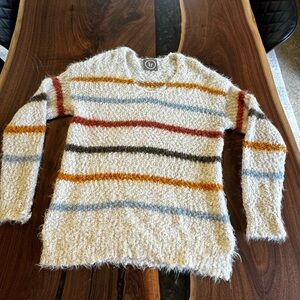 Cozy Striped Sweater - Cream, Red, Orange, Blue